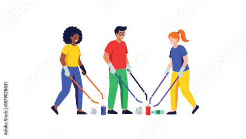 Community Cleanup: Volunteers Collecting Litter for Environmental Conservation