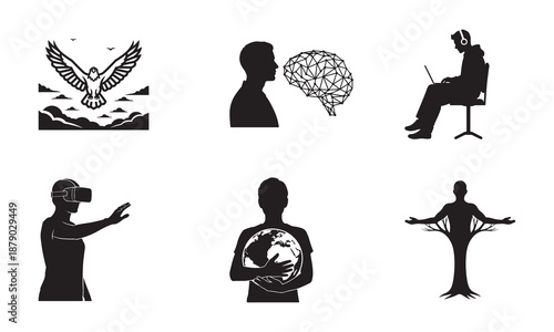 Modern Human Concepts Showing Technology Mind Nature Balance And Freedom