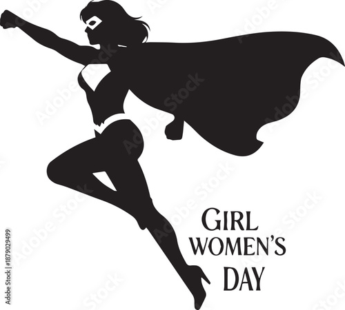 Silhouette of a female superhero flying with a cape for international women s day