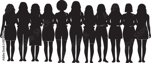 Silhouette of a diverse group of women standing together in unity