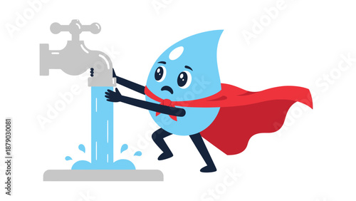 Water Conservation Hero: Animated Drop Saving Water