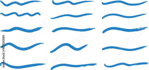 A collection of blue brush strokes on a white background