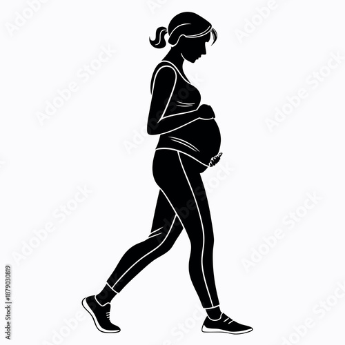 A pregnant woman with a visible belly black silhouette. 
