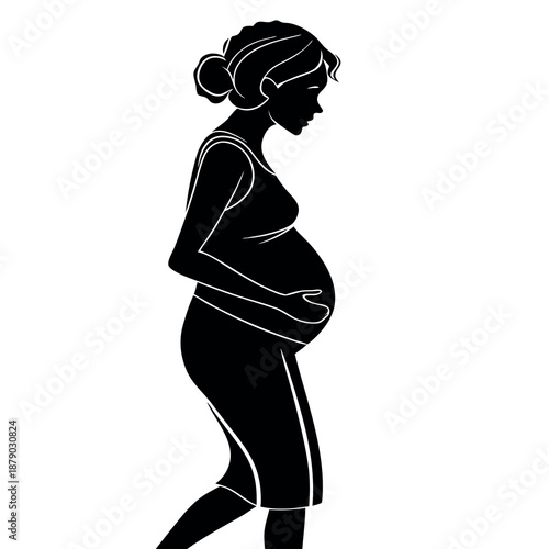 A pregnant woman with a visible belly black silhouette. 