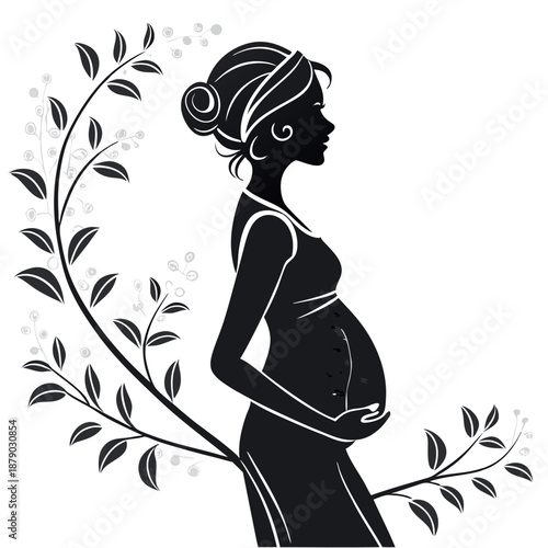 A pregnant woman with a visible belly black silhouette. 