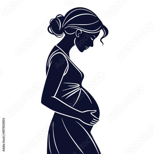 A pregnant woman with a visible belly black silhouette. 