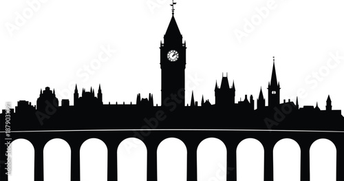 Clock Tower City Skyline Silhouette Illustration