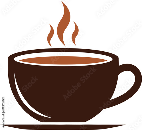 A steaming hot cup of coffee on a white background
