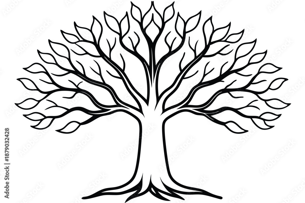 Obraz premium a simple tree with roots line art silhouette vector illustration