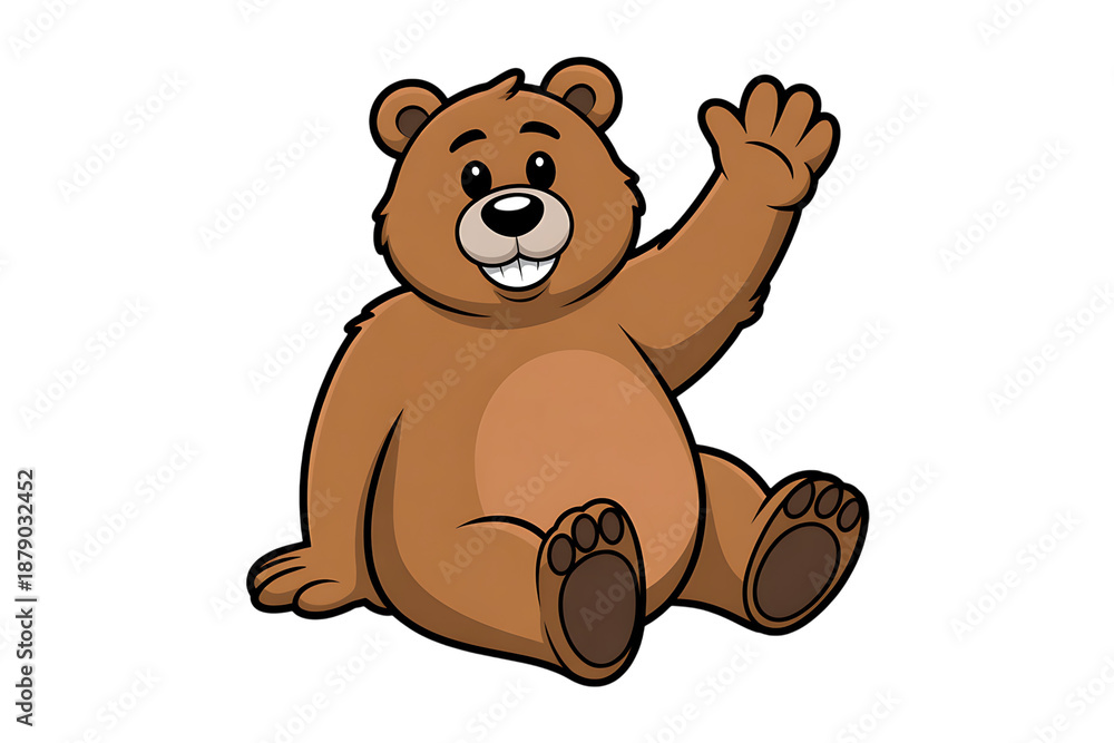Obraz premium Cartoon brown bear waving hand animal character illustration
