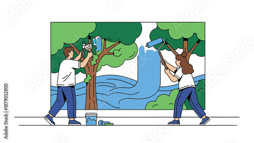 Collaborative Mural Painting: Nature Scene