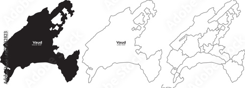 Vaud canton maps in black and white line styles for geographic and travel use