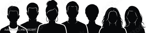 Diverse, group, of, people, avatars, silhouette, icons, set, men, and, women, profile, heads, collection, vector, illustration, isolated, on, white, background, flat, design.