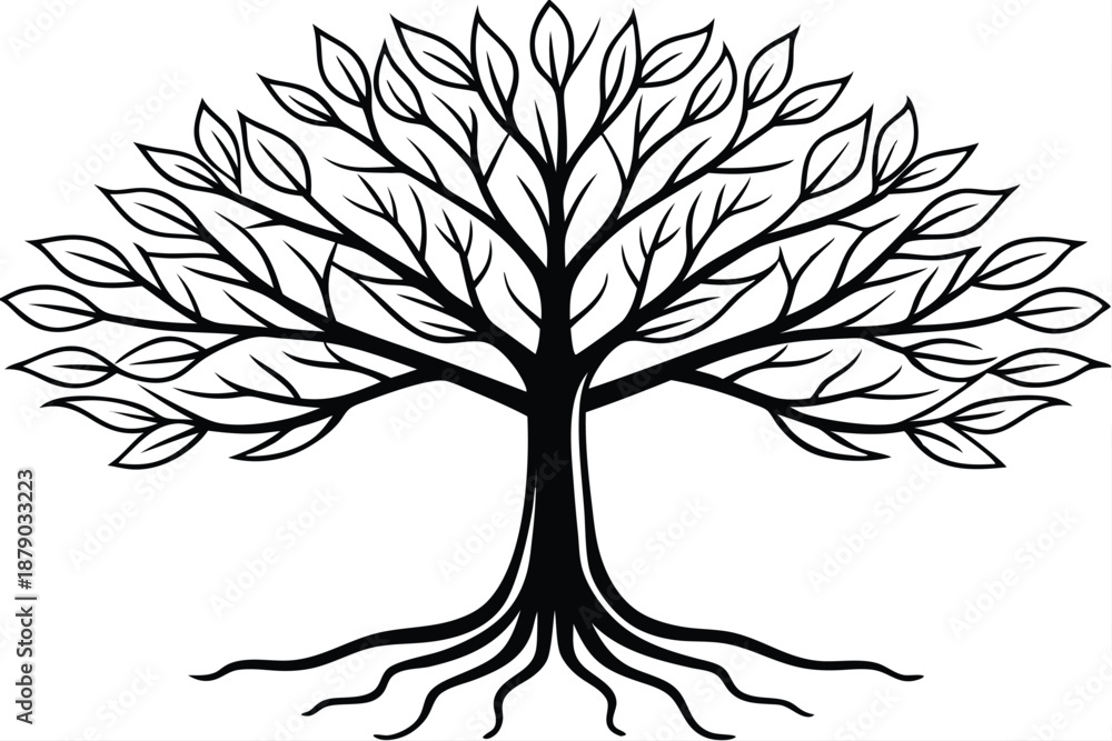 Obraz premium a simple tree with roots line art silhouette vector illustration
