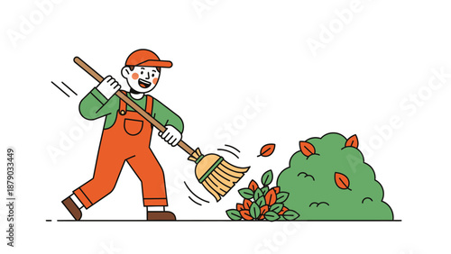 Sweeping Leaves: Autumn Cleanup Illustration