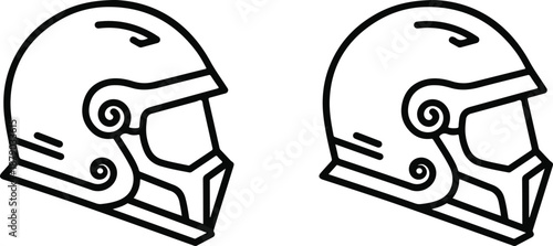 Two black and white helmet with swirl on the sides