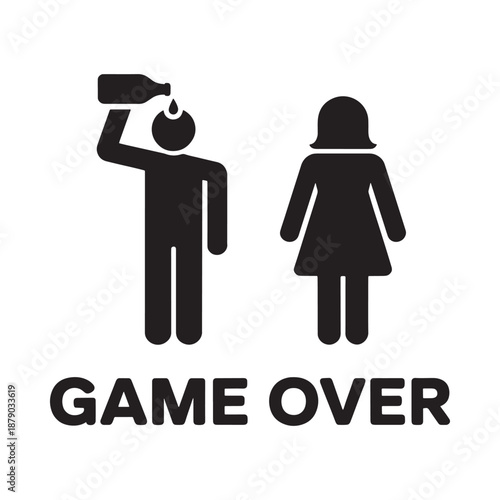Stick figures depict a male urinating on a female with game over text