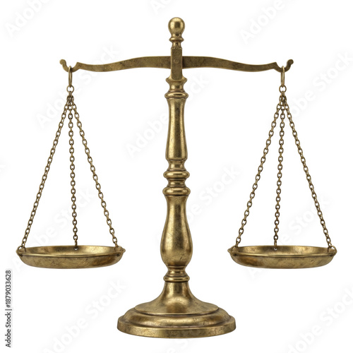 Fotografía Antique brass balance scale isolated. Justice and weight concept.