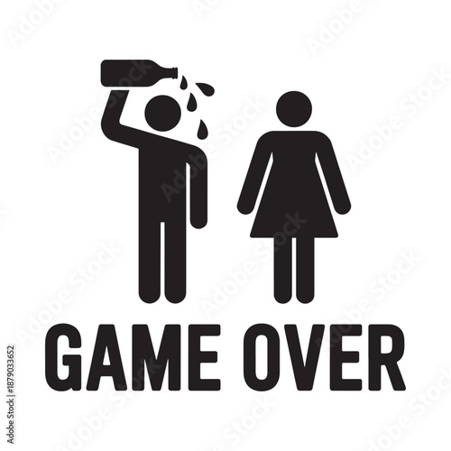 Stick figures depicting a loss with a spilled bottle and text overlay