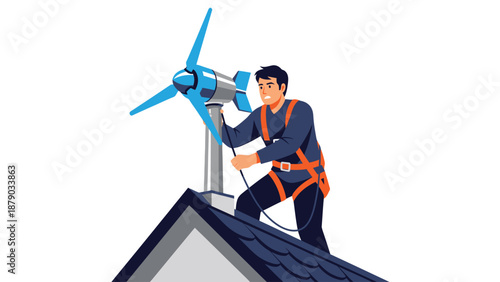 Wind Turbine Installation: Sustainable Energy Vector Illustration