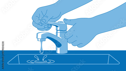 Turning On Faucet: Water Conservation Illustration