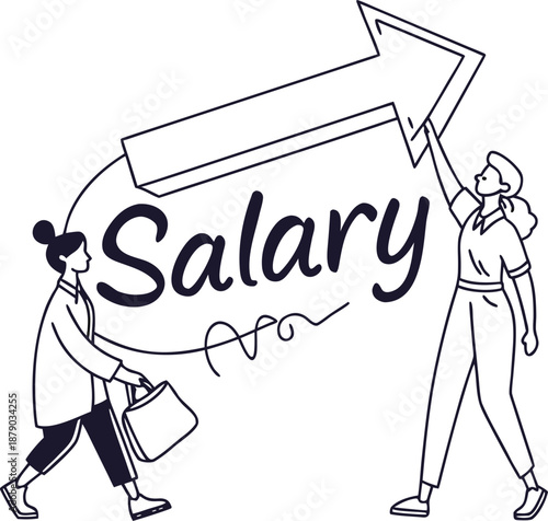 Salary growth: An illustration depicting two professionals, working together to visualize the growth in salary.