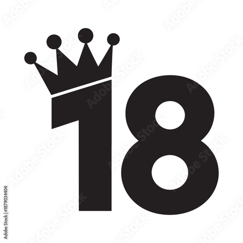 Black crowned number eighteen logo on white background