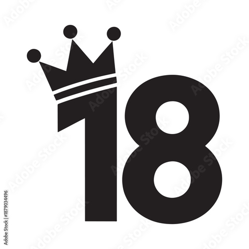 Black crowned number eighteen logo on white background
