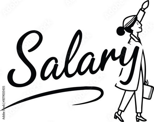 Salary Expectations: Illustration of a woman reaching out for salary, symbolizing career aspirations and financial goals in the corporate landscape.