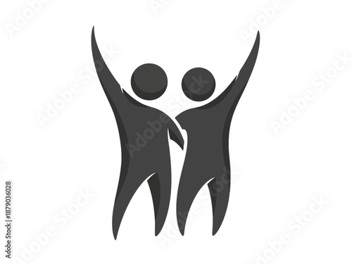 Two people with their arms raised in celebration or triumph