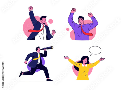 A group of business people celebrating success with different expressions