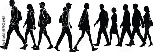 Human body silhouette vector illustration of man and woman walking with style and fashion elements