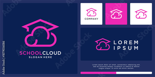 School cloud logo design template abstract hat.