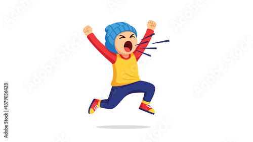 Frustrated Child Running and Screaming Cartoon Illustration