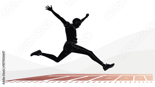 Athlete in dynamic motion on a track with arms raised high