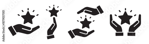 Hands holding shining star success rating vector icon