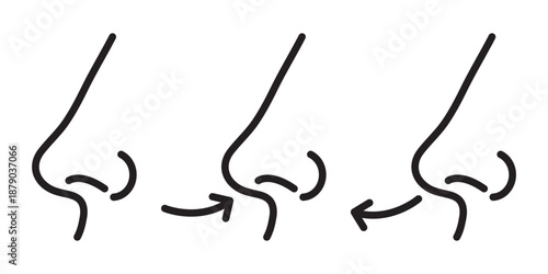 Human Nose Anatomy with Inhale and Exhale Breathing Icon vector Set