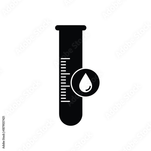 Vector illustration icon black silhouette of a test tube with a water droplet icon