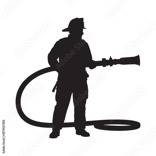 Silhouette of a firefighter holding a hose representing bravery and service