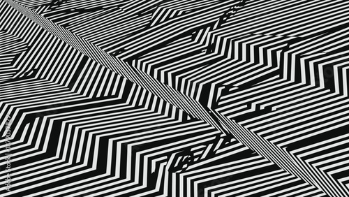 Dynamic black and white optical illusion with geometric lines