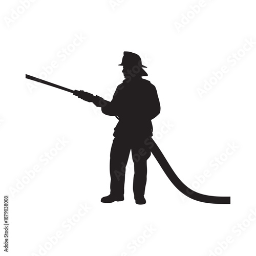 Silhouette of a firefighter aiming a hose showcasing bravery and protection