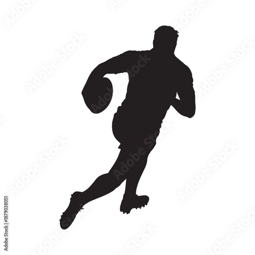 Silhouette of a rugby player running with the ball in motion