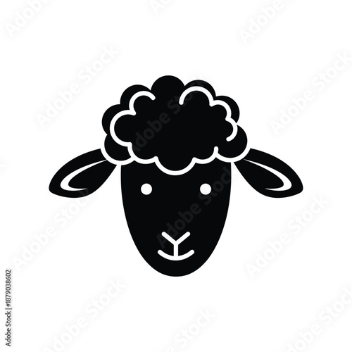 Vector illustration icon a black and white illustration of a sheeps head with a curly woolly fleece
