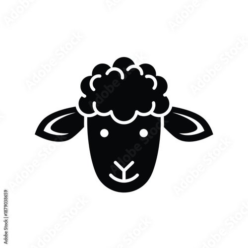 Vector illustration icon a black and white illustration of a sheeps head with a curly woolly fleece on a plain