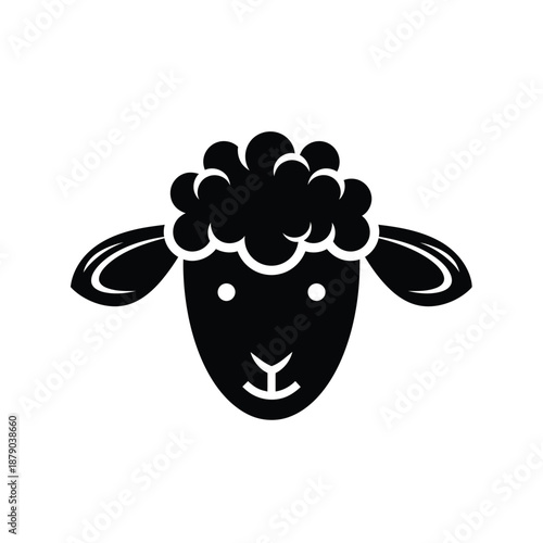 Vector illustration icon a black and white illustration of a sheeps head with a curly woolly fleece on top of its head