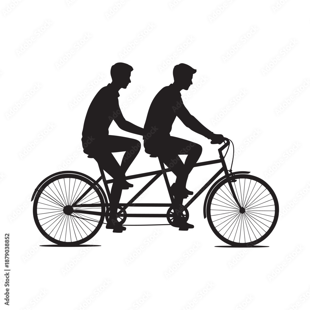 Fototapeta premium silhouette of two men riding a tandem bicycle