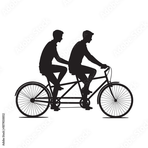 silhouette of two men riding a tandem bicycle