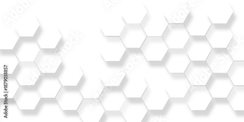 Abstract white hexagon pattern with dimensional, luxury white pattern wallpaper Illustration, geometric pattern background with dynamic shadows and light, geometric shape gradient creates depth.