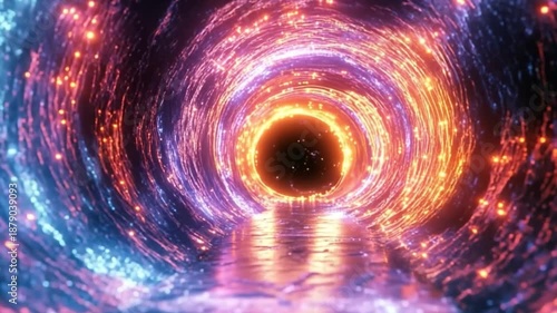 Abstract Glowing Vortex: An ethereal, mesmerizing tunnel of light, swirling with vibrant energy, drawing the viewer into a cosmos of boundless imagination, creation. 