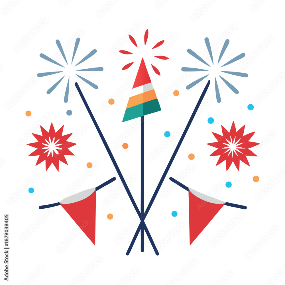 Obraz premium Fireworks with flags for memorial day style 